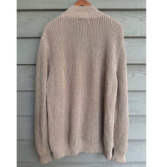 L.L.Bean Cotton Zip Cardigan XL Beige Mock Neck - Picture 2 of 9